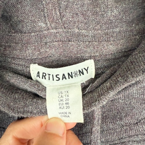 Artisan NY maglione donna 1x viola accogliente morbido collo cappuccio costine tunica lunga con cappuccio - Foto 4 di 14