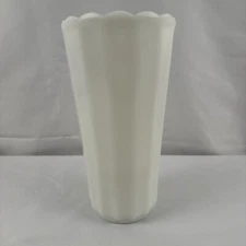 Vintage 8.5" tall Milk Glass Vase Planter Ribbed Fluted Art Deco