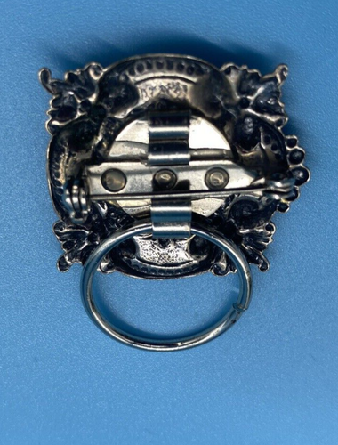 Scrolled Flower Design Antiqued Silver-Tone Eye-Glass Brooch ID Badge Holder VTG - Picture 3 of 8