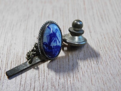 Old .835 Silver Hallmarked Porcelain Windmill Tie Tac Pin