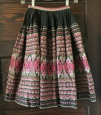 Vintage Hand Woven Mayan Modern Guatemalan Skirt Pink Black Metallic 50s 60s