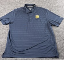 Notre Dame Fighting Irish Polo Shirt Mens XL Blue Stripped Short Sleeve