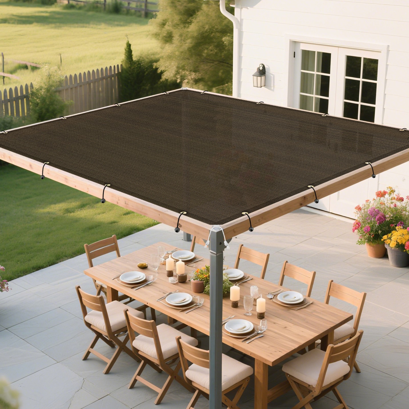 Sun Shade Sail 180GSM Straight Edge Shelter Canopy Cover Garden Outdoor Brown