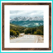 Wood 20x20 Picture Frame with 16x16 Mat Deep Brown, Display 16x16 with Mat or...