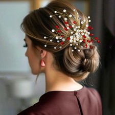 Pearl Wedding Hair Comb Rhinestone Hair Clips Bridal Head Piece Prom Hair Acc...