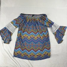 Win Win Pinwheel Sleeve Tunic Women Size Large XL Multicolor Lightweight Blouse