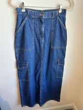 Vintage Y2K American Eagle Women Cargo Denim Long Maxi Skirt Sz 2 Made In USA
