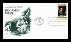DR JIM STAMPS US COVER BENJAMIN WEST AMERICAN ARTIST FDC MARQ CACHET