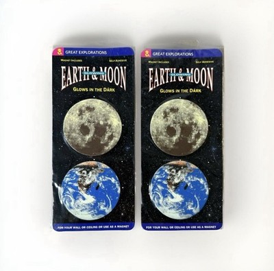Great Explorations Glowing Earth And Moon Lot Of 2 Glows In Dark Magnetic 90s