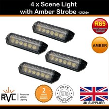X4 Blanco LED Escena Luz Ámbar Estroboscópica Advertencia Brillante Toldo Trabajo Furgoneta Lámpara 12/24v