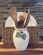 Tuscan Vineyard Studio Pottery Utensil Crock - Artist Signed Grapevine Vase