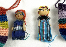 2 Guatemalan Worry Dolls w/ Crocheted Necklace Carrier, Small Dolls, Free Ship