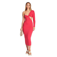 SER.O.YA Womens Sz Large Ivana One Sleeve Midi Dress Pink Cut Out Body Con NWT