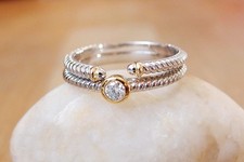 Set of 2 Moissanite Stackable 925 Sterling Silver Solitaire Band Ring Size N