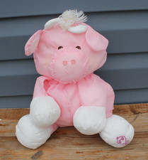 Fisher Price Puffalump 1986 Cow Pink NO Dress Plush 15  Vintage CUTE Nylon Toy