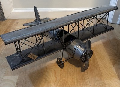 Large Metal Biplane Wall Art Industrial Airplane Sculpture Aviation Decor NEW