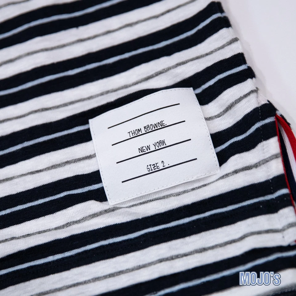 Camisa polo Thom Browne LS para hombre talla 2 - blanco roto con rayas azul marino - mezcla de lino Foto 4 de 4