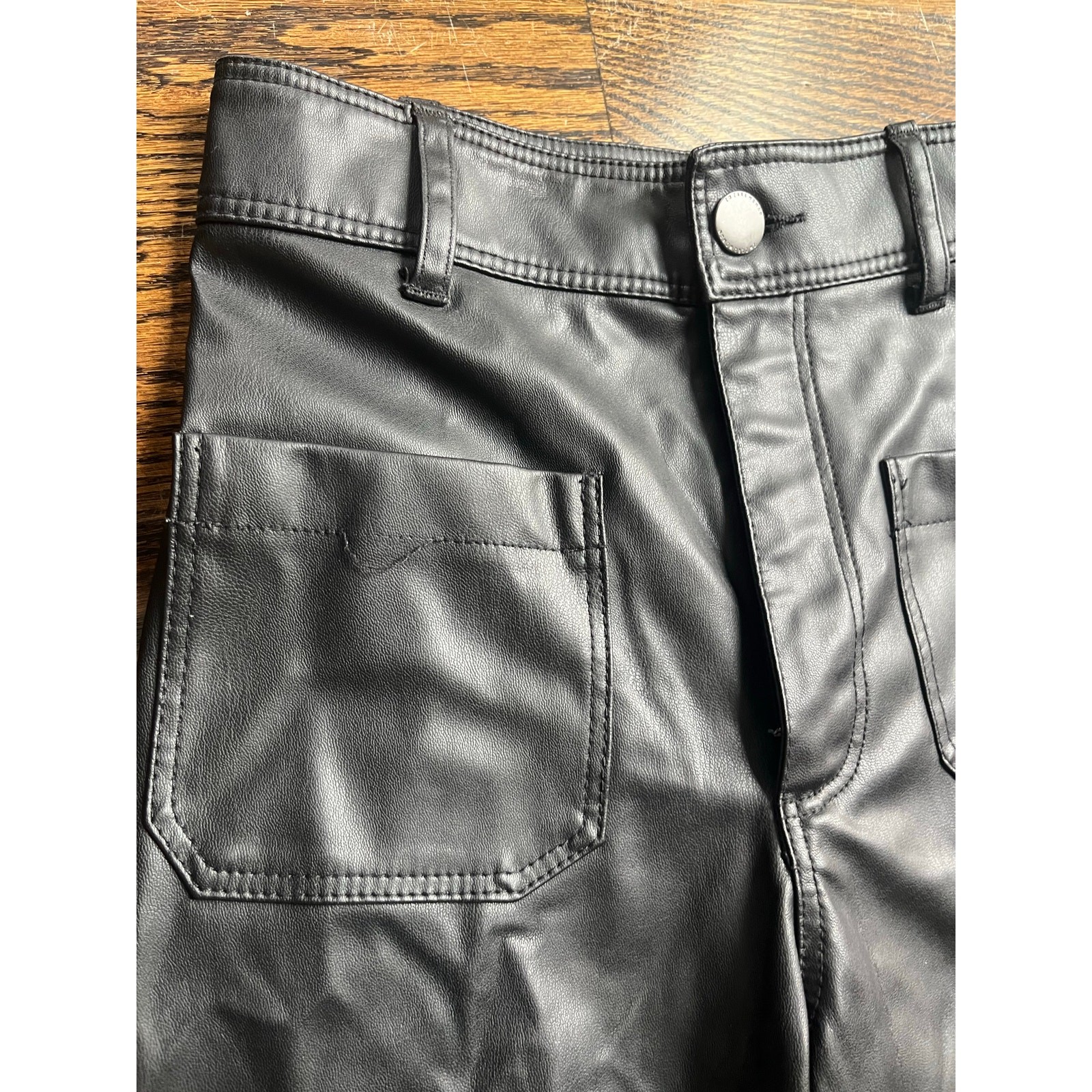 Zara women’s wide leg high rise faux leather pants Sz 4 black  thumbnail 5