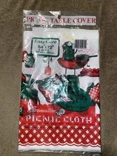 Vintage Carnation Picnic Tablecloth Plastic 54”x72”Red BBQ Pattern Prop Retro