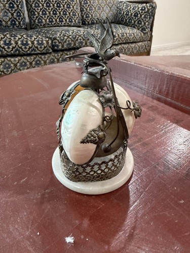 Antique 19th French Rare Bronze & Mother-Of-Pearl Shells Dove Bell