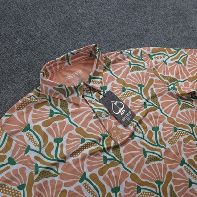 Pins & Aces Polo Shirt Mens L Multicolor Floral Garden Party Golf Performance