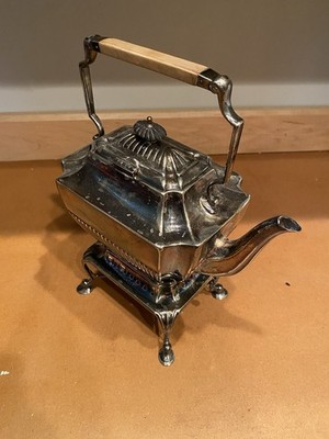Antique Silver-Plated Tilting Teapot or Spirit Kettle on a Stand with a Burner