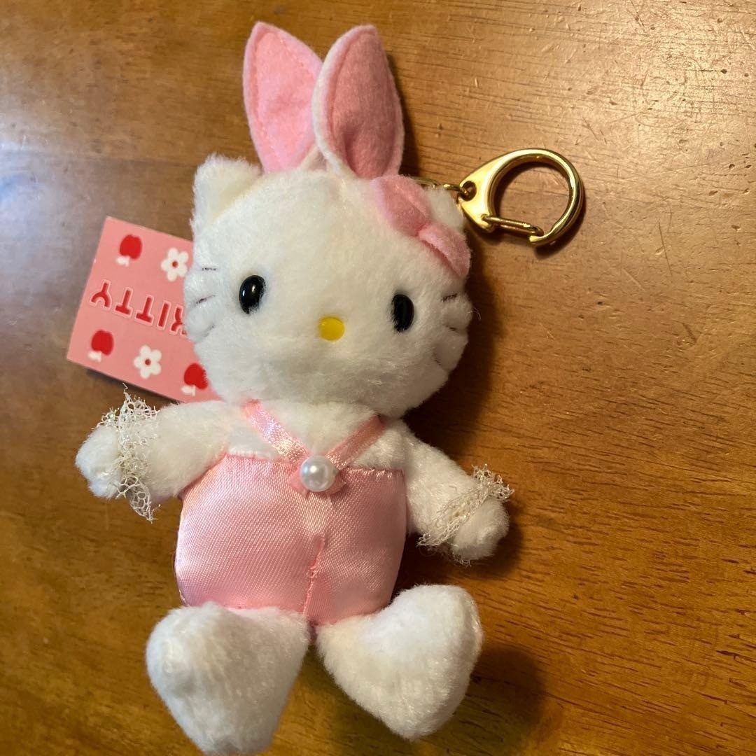 [Used] Sanrio Hello Kitty Bunny Girl Plush Mascot 1998 Keychain Toy From Japan