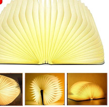 Novelty Portable Folding Wooden Book Lamp USB Rechargeable Desk Night Light New