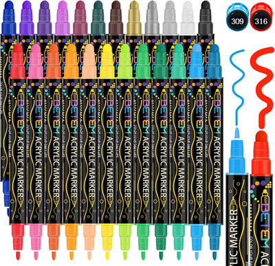 Betem 24 Colors Dual Tip Acrylic Paint Pens Markers, Premium Acrylic Paint Pens