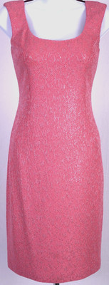 ST JOHN Women's Knit Pink Metallic Shimmer Sequins Throughout Dress Sz 6