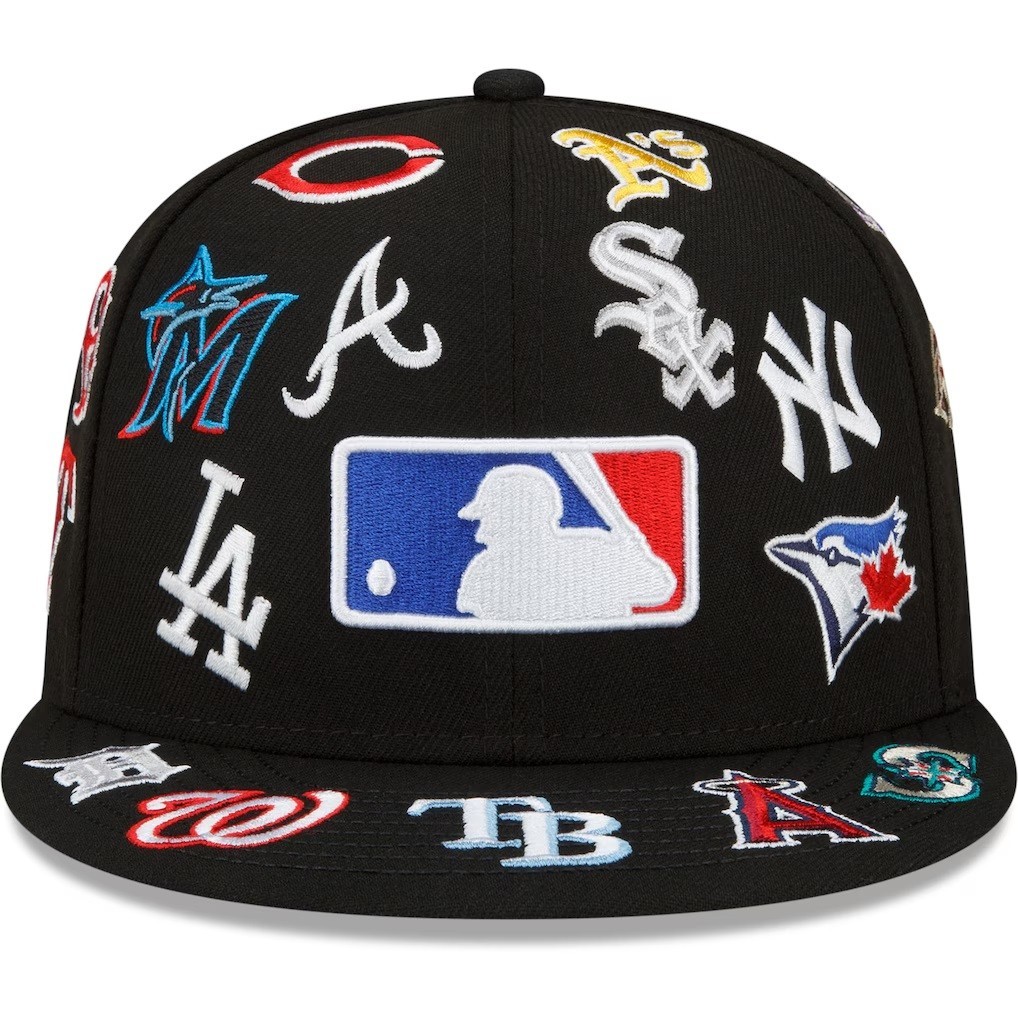 New Era 59Fifty Black MLB Allover Team Logos Grey Under Visor