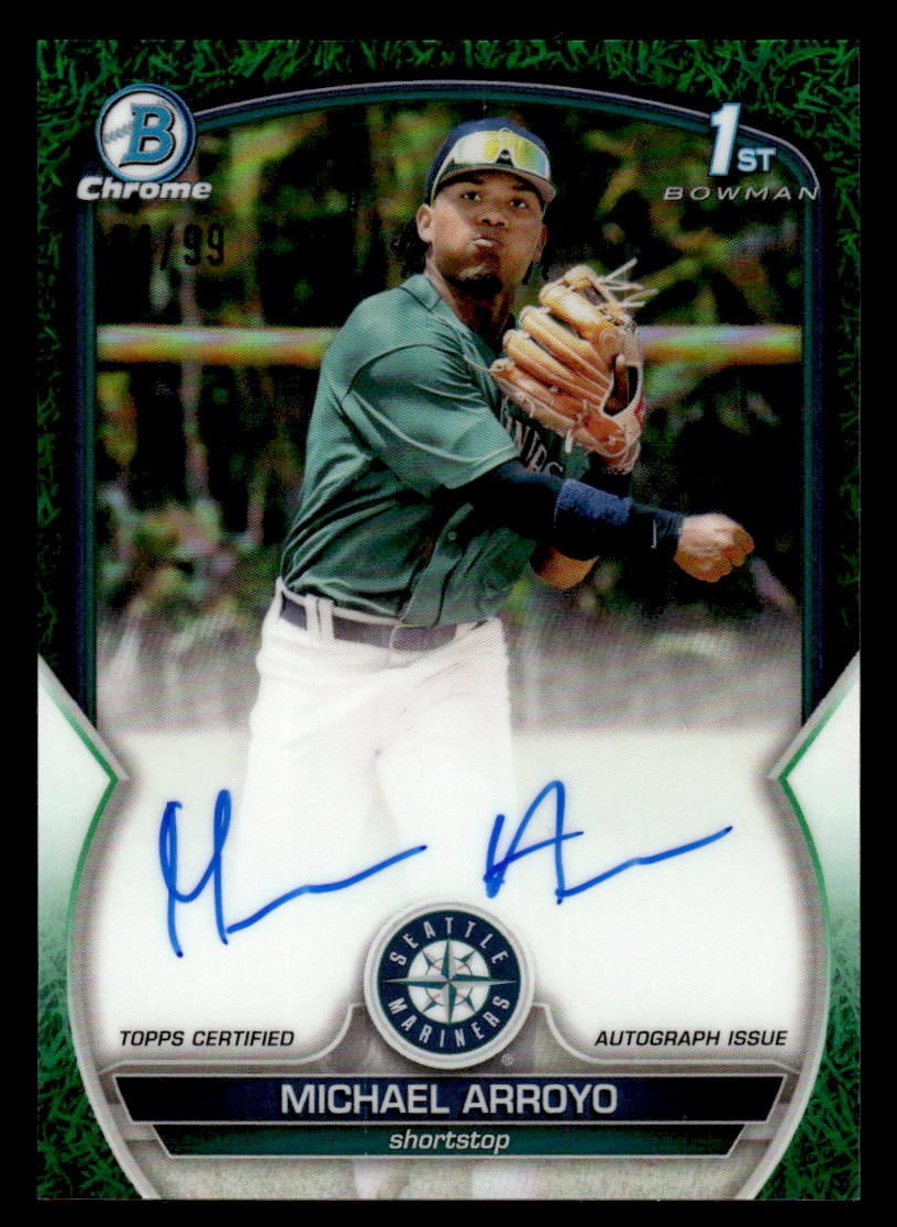 Michael Arroyo 2023 Bowman #CPA-MA Chrome Auto Green Grass Refractors #04/99