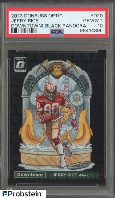 2023 Donruss Optic Downtown! Schwarze Pandora #D20 Jerry Rice HOF SSP 24/25 PSA 10