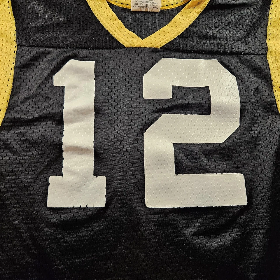 Camisa masculina vintage Rawlings XL preta amarela malha 12 feita nos EUA futebol anos 70 - Imagem 2 de 4