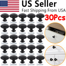30 Pcs Black Round Cabinet Knobs Drawer Pulls Stainless Steel Kitchen Cupboard