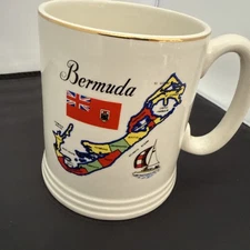 Lord Nelson Pottery Bermuda Mug Gold edge Made in England 4.25 Inches Tall