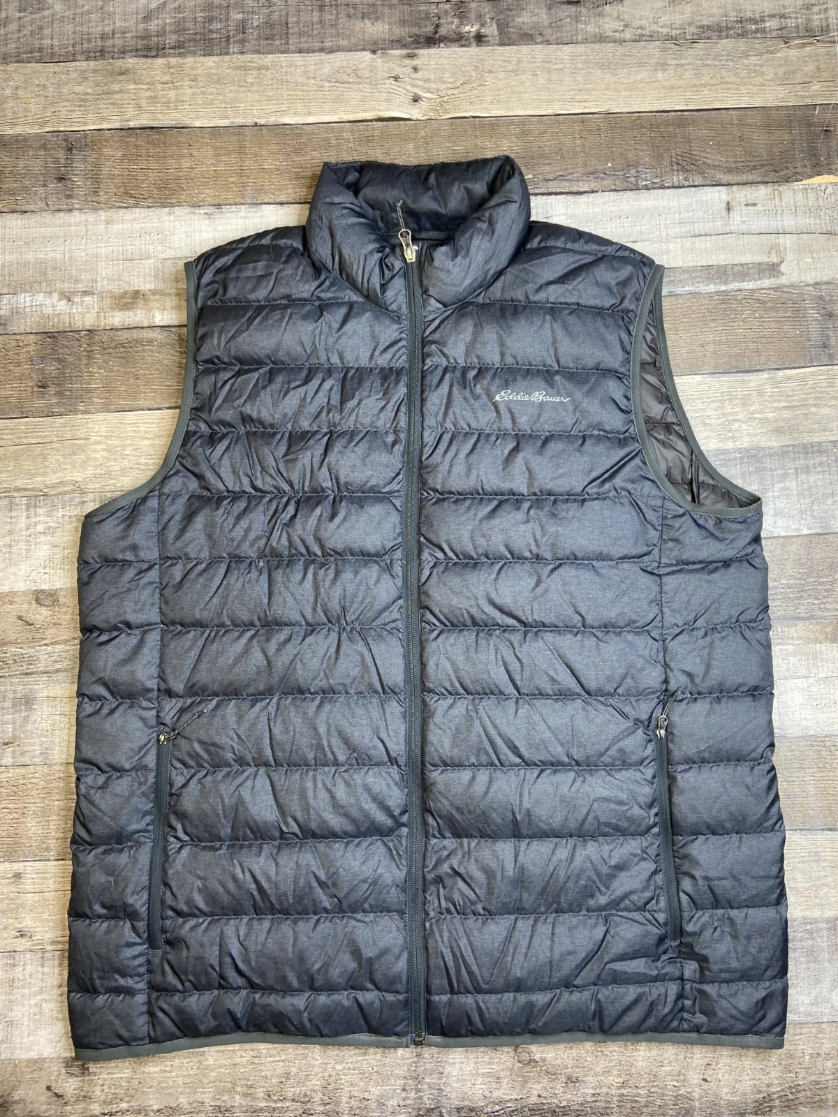 Eddie Bauer EB650 Down Filled Puffer Vest Mens Size TXL Gray Full Zip Padded