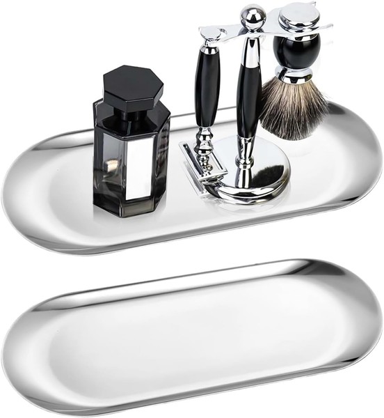 2 StüCk Dekotablett Deko Tablett LäNglich Kleines Tablett Silber Dekoschale A-image