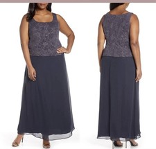 NWT Alex Evenings PLUS Sz 18 Mock Sparkly Top GownDress in Smoke Grey S235