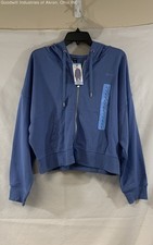 NWT DKNY Blue Cotton Blend Full Zip Logo Hoodie Jacket Women's Size L