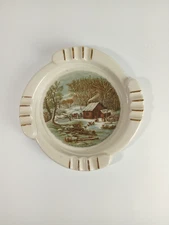 Vgt Currier & Ives " A Home In The Wilderness" Ashtray 8.75" x 8.75" Round " #62