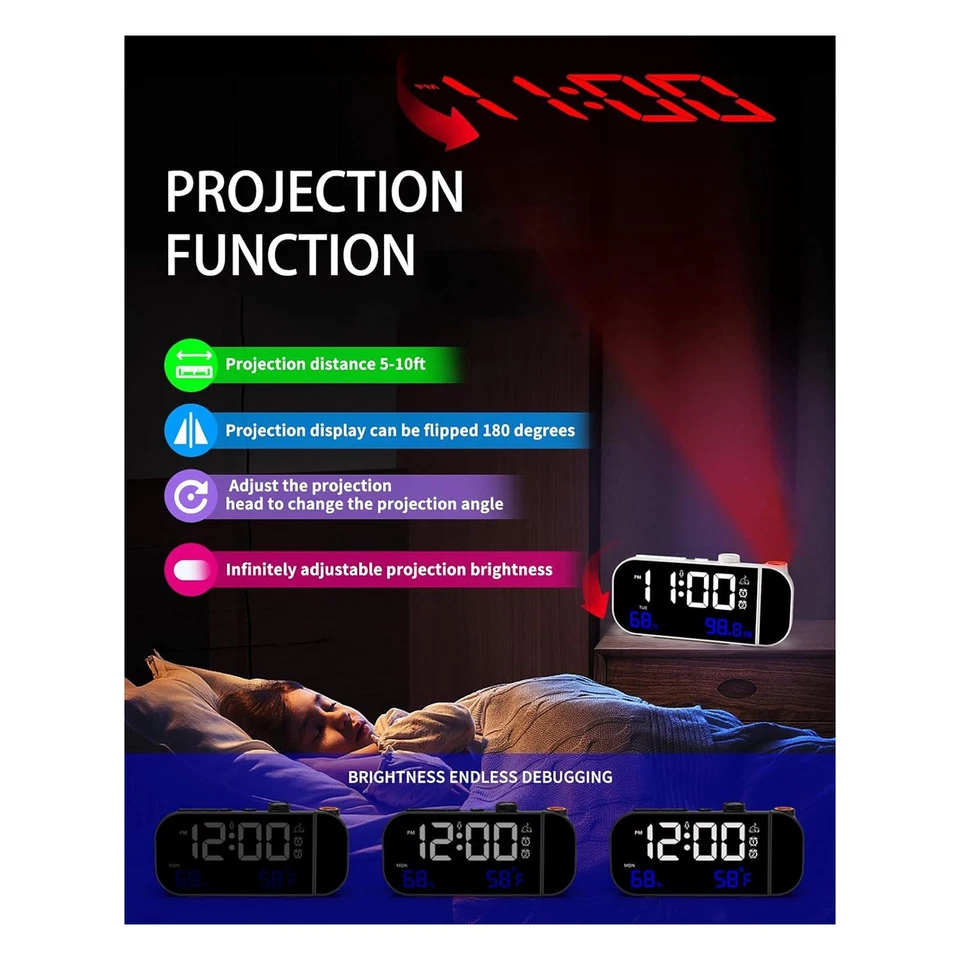 Reloj Despertador de ProyeccióN, Reloj Digital con Proyector Giratorio de 19141 - Imagen 2 de 4
