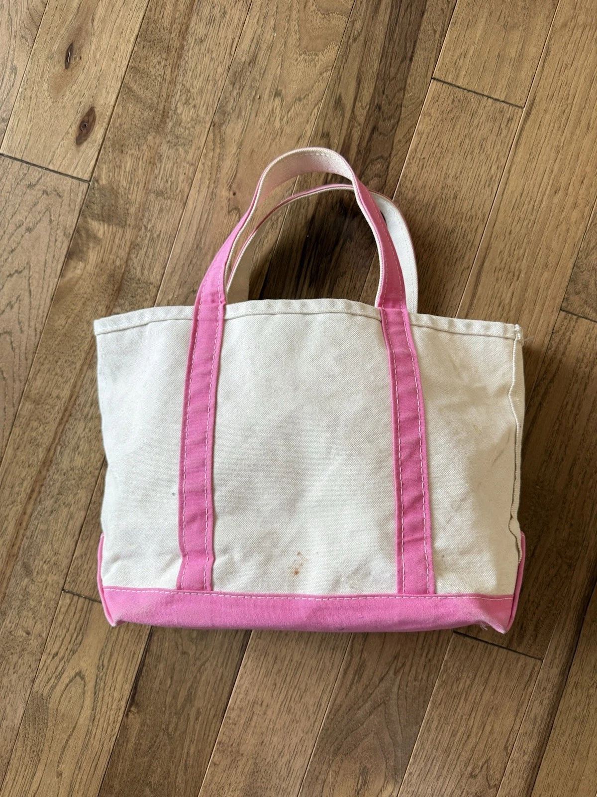 Vintage LL Bean Boat And Tote - Pink/Natural Canvas, Early Green Label USA Made