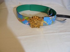 NWT WOMEN'S VERSACE GOLD TONE MEDUSA HEAD BUCKEL BELT SIZE US 34 MULTI COLOR
