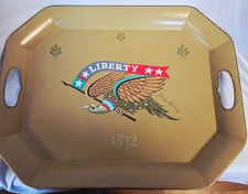 Signed Georges Briard Tole de Lys Metal Tray Liberty Eagle Americana MCM 17.5x13