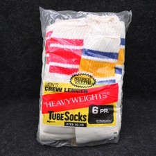 Vtg 80s Striped Tube Socks 6Pk Kmart Crew Length Heavyweights USA Made Men 10-13
