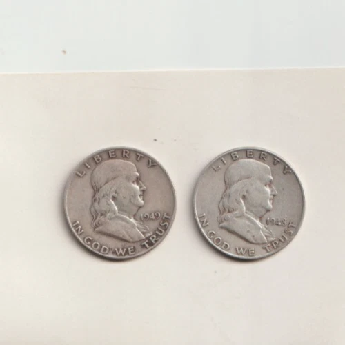 Lot of  2 Franklin Half Dollars, 1948D, 49D,  Avg. Circulated.