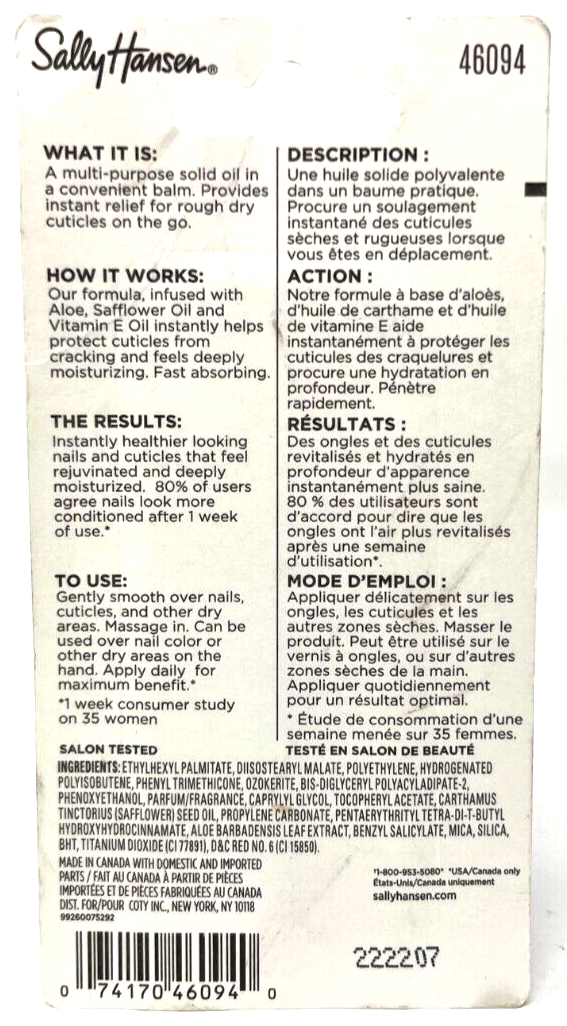 Sally Hansen Cuticle Rehab Oil Balm 0.21 Oz. 46094 for sale online eBay