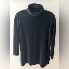 Vintage Cottagecore Athleisure Black Velour Turtleneck 3/4 Sleeve Tunic Sweater