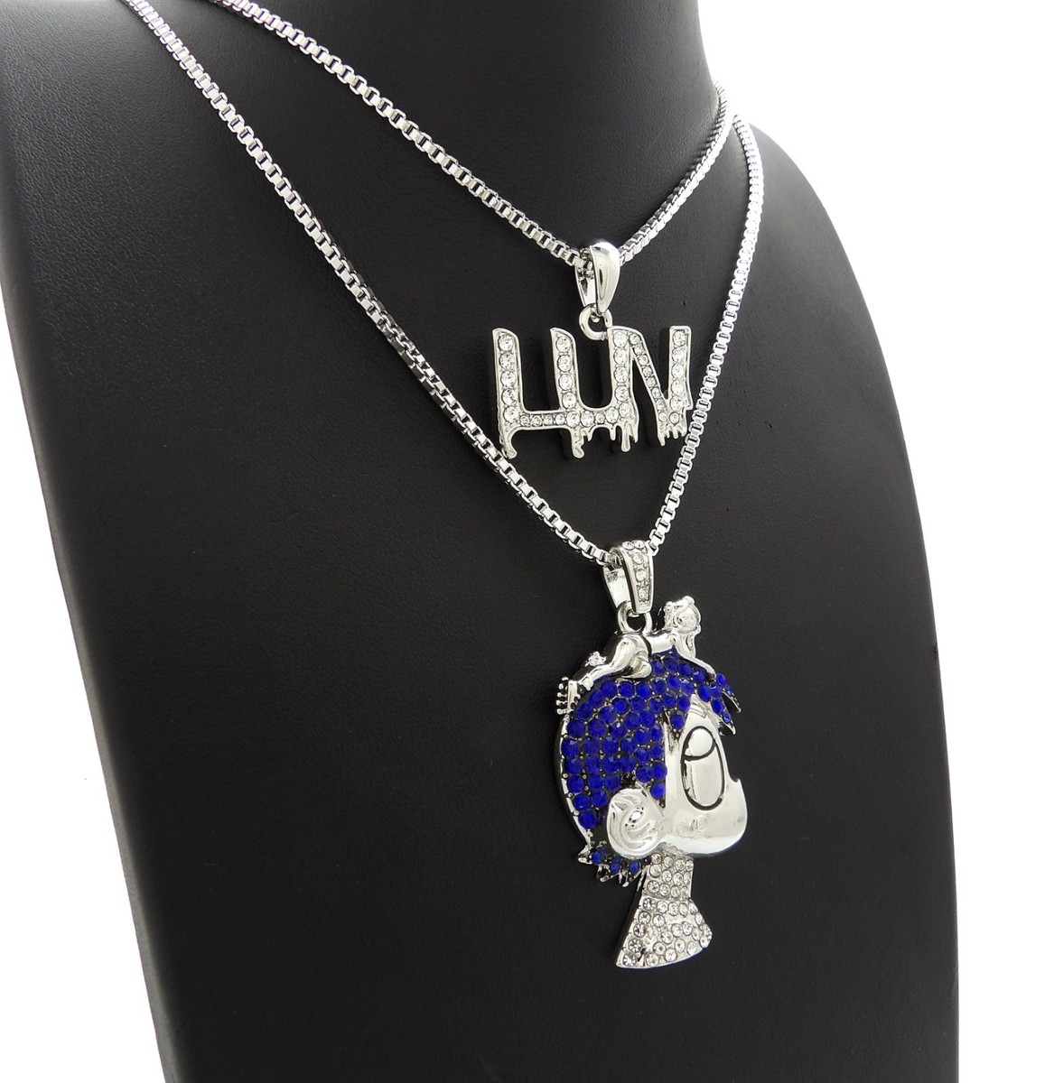 NEW ICE BLING LUV & LIL UZI VERT CARTOON CHAIN SET RHODIUM PLATED